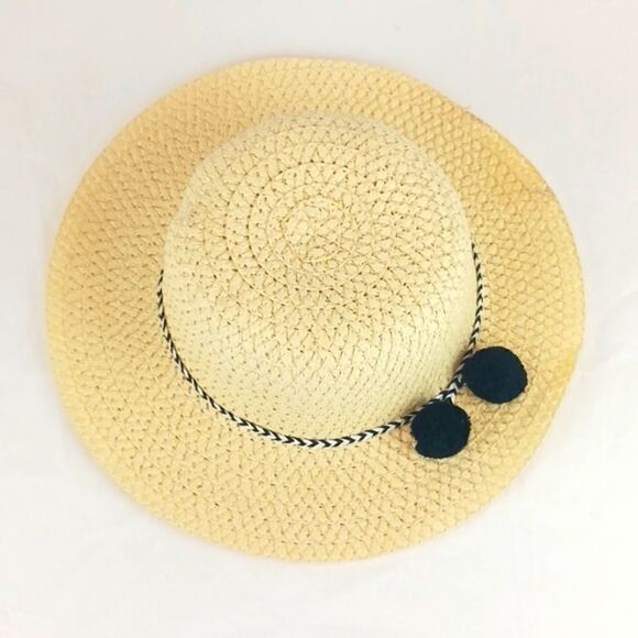 Boho cream sun hat with black/white braid and black pom pom - Picture 4 of 6